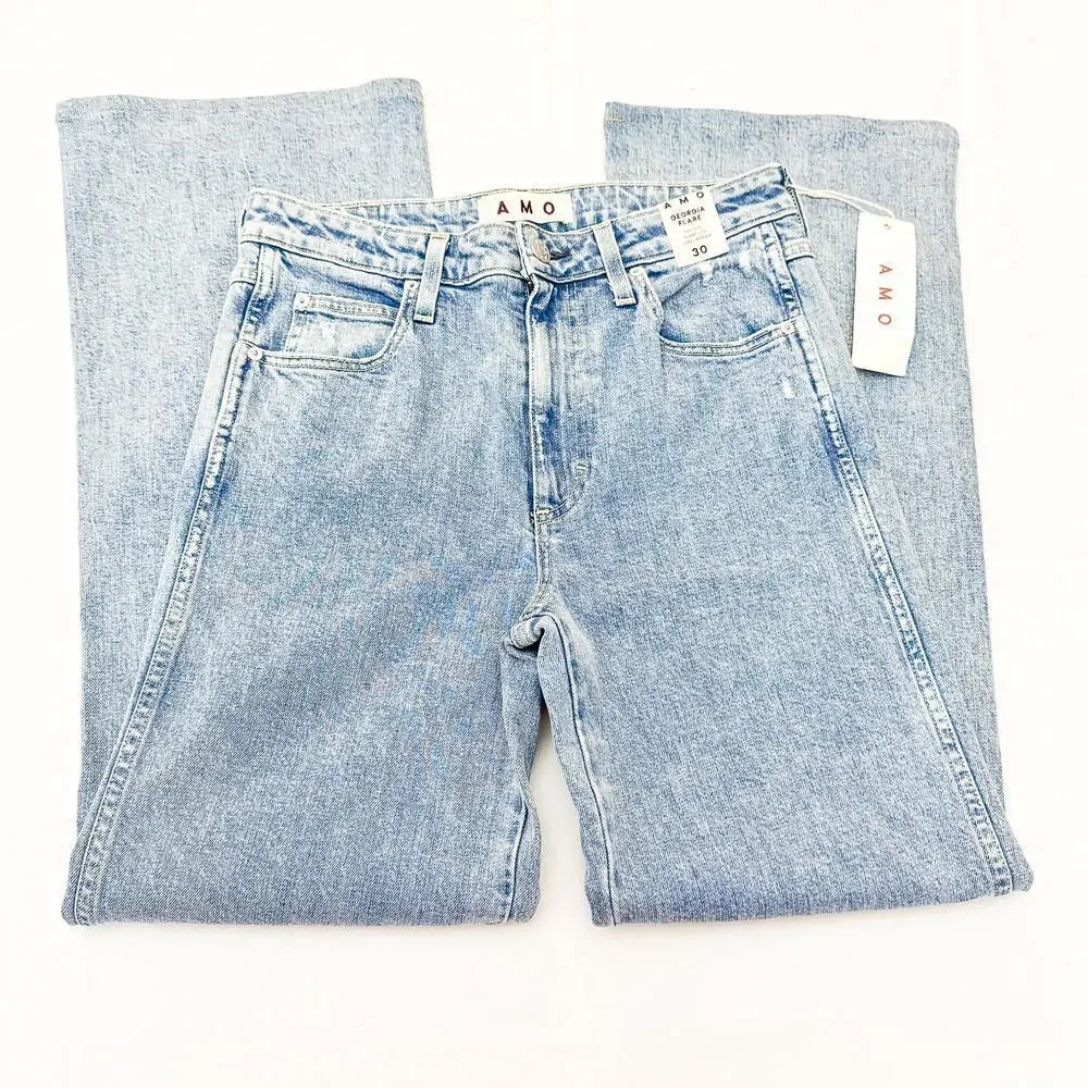 AMO Georgia Flare Mid Rise Flare Respect Leg Long Inseam Denim jeans Size 30 NWT